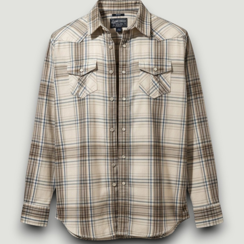 American Rag Shirt Mens M Tan Cotton Plaid Button Down Casual Americana Neutral - Picture 2 of 4